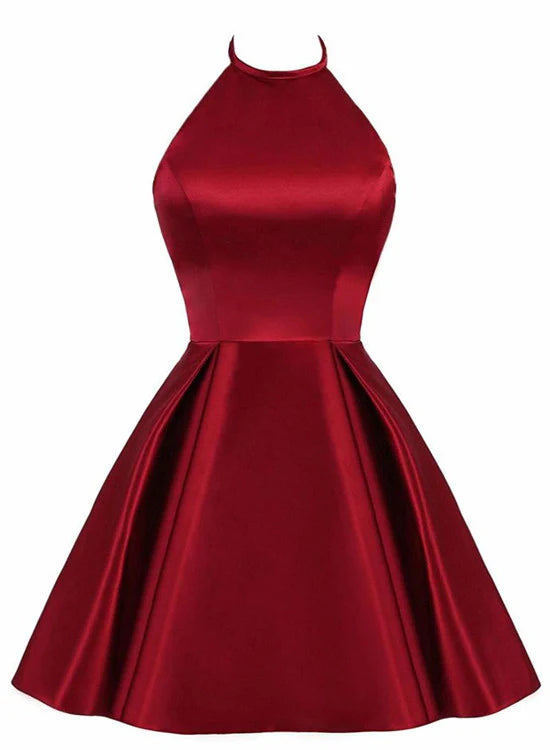 Aimishang Lovely A Line Halter Satin Sleeveless Short Formal Prom Dress Pretty Homecoming Dress