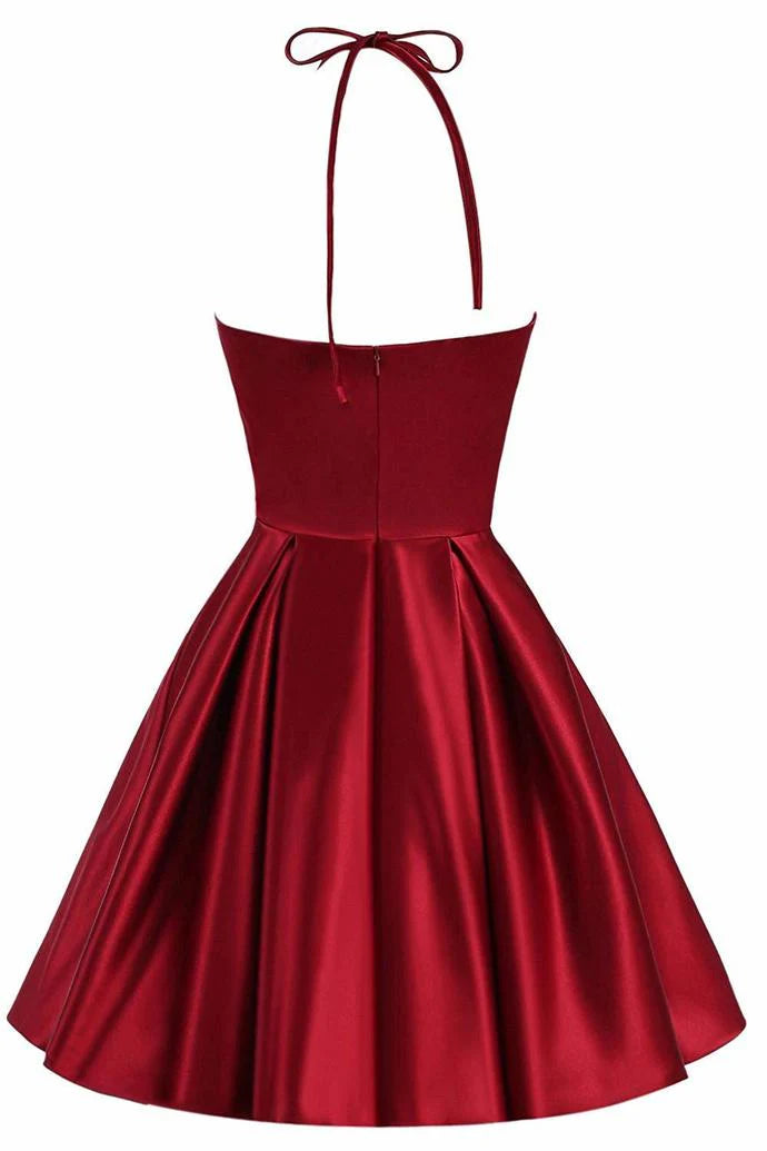 Aimishang Lovely A Line Halter Satin Sleeveless Short Formal Prom Dress Pretty Homecoming Dress