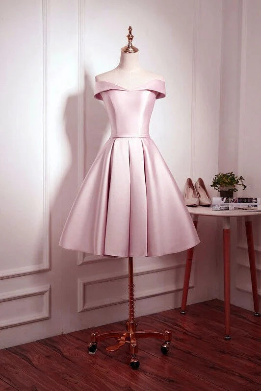 Aimishang Lovely A Line Off Shoulder Satin Lace-Up Back Formal Prom Dress Cute Homecoming Dress