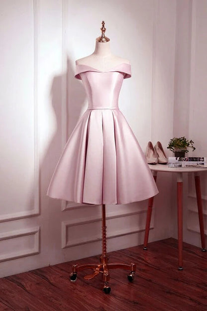 Aimishang Lovely A Line Off Shoulder Satin Lace-Up Back Formal Prom Dress Cute Homecoming Dress