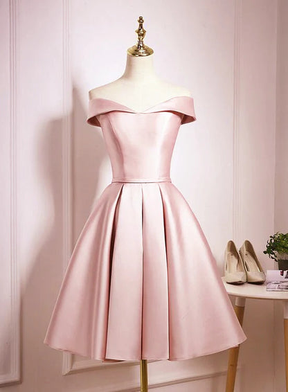 Aimishang Lovely A Line Off Shoulder Satin Lace-Up Back Formal Prom Dress Cute Homecoming Dress