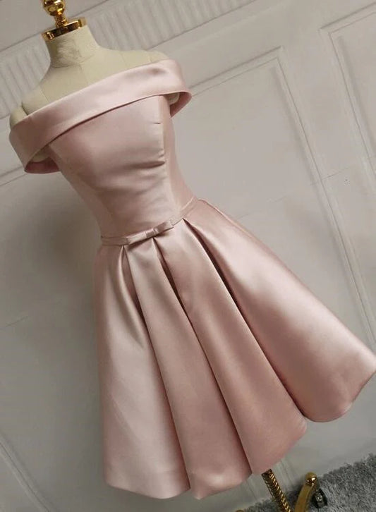 Aimishang Lovely A Line Off Shoulder Satin Short Formal Prom Dress Pretty Homecoming Dress