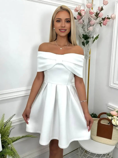 Aimishang Lovely A Line Off The Shoulder Homecoming Dress Cute Birthday Party Dress Short Prom Dress with Bow
