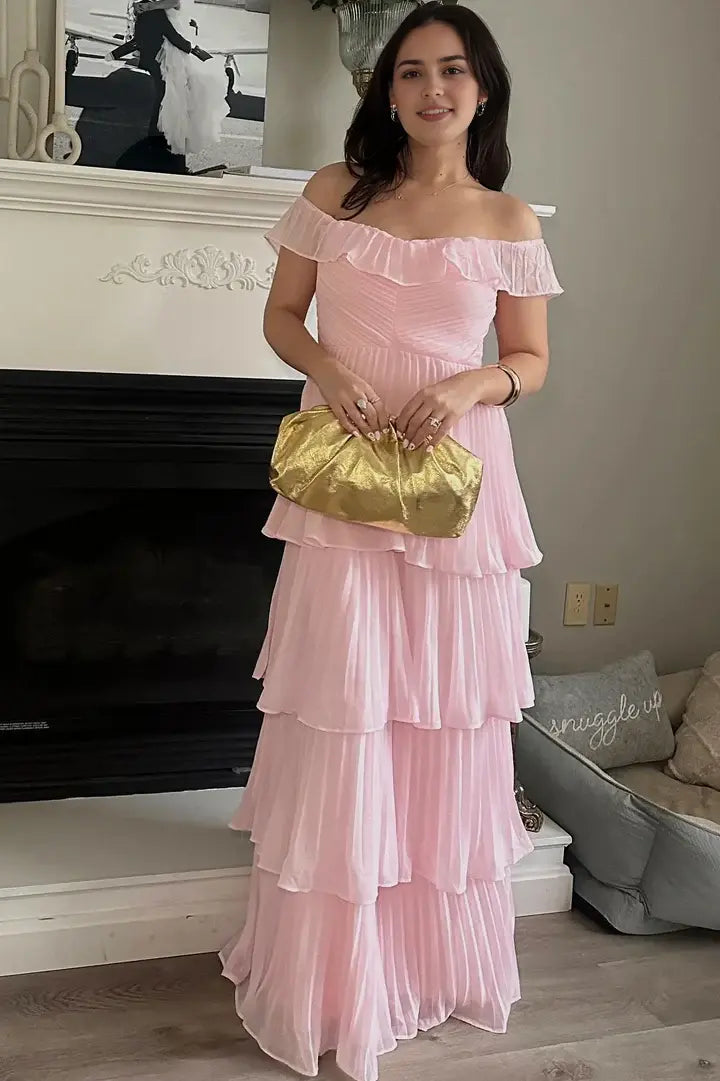 Aimishang Lovely A Line Off the Shoulder Evening Party Dress Cute Yellow/Pink Long Formal Prom Dress