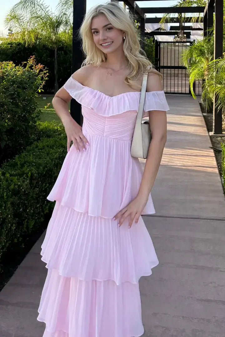 Aimishang Lovely A Line Off the Shoulder Evening Party Dress Cute Yellow/Pink Long Formal Prom Dress