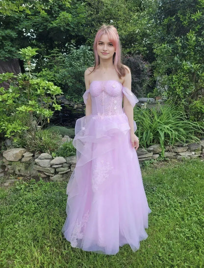 Aimishang Lovely A Line Off the Shoulder Party Evening Gown Cute Long Formal Prom Dress