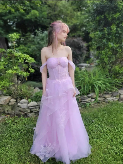 Aimishang Lovely A Line Off the Shoulder Party Evening Gown Cute Long Formal Prom Dress