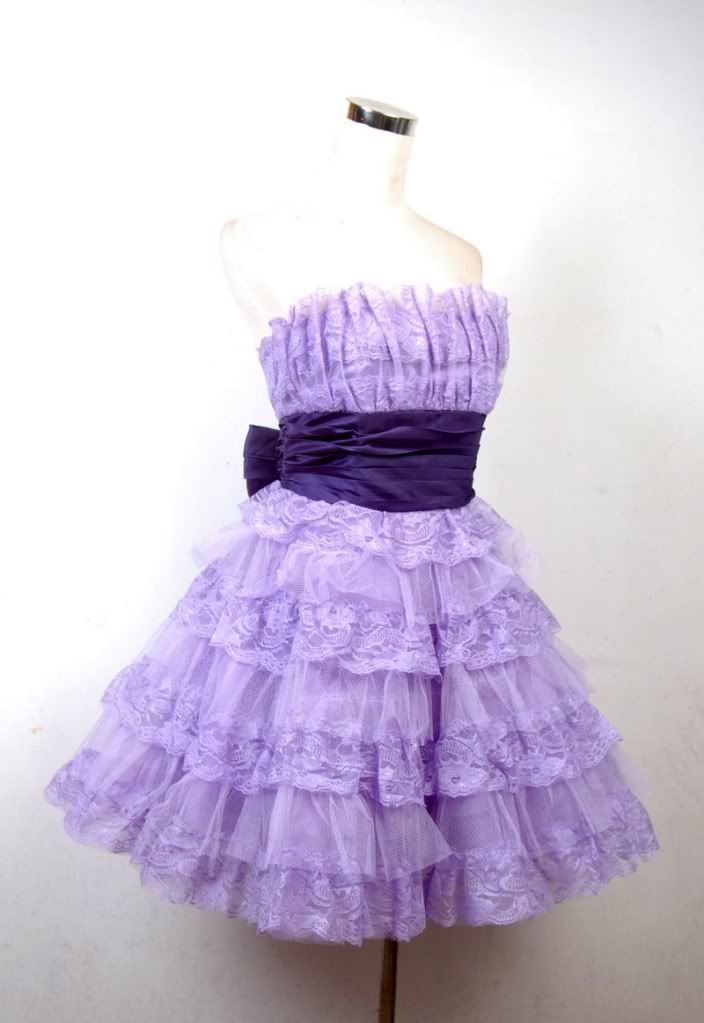 Aimishang Lovely A Line Princess Strapless Sleeveless Purple Layered Short Formal Prom Dress Cute Homecoming Dress