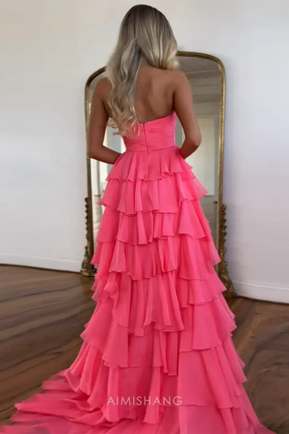 Aimishang Lovely A Line Princess Sweetheart Strapless Sleeveless Prom Dress Ruffled Long Formal Dress Charming Evening Party Dress