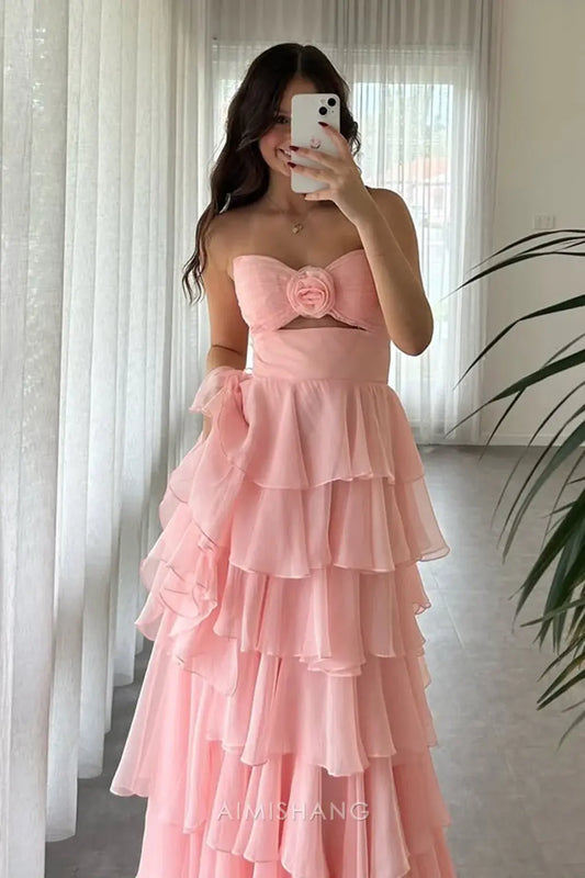 Aimishang Lovely A Line Princess Sweetheart Strapless Sleeveless Prom Dress Ruffled Long Formal Dress Charming Evening Party Dress