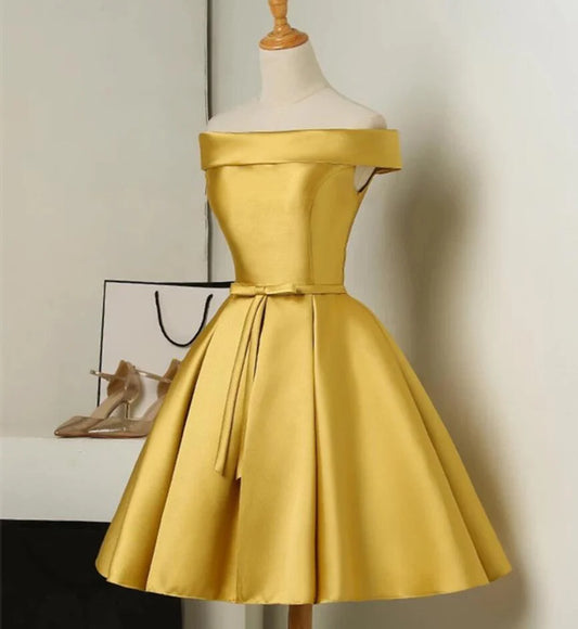 Aimishang Lovely A Line Satin Off Shoulder Short Formal Prom Dress Cute Homecoming Dress