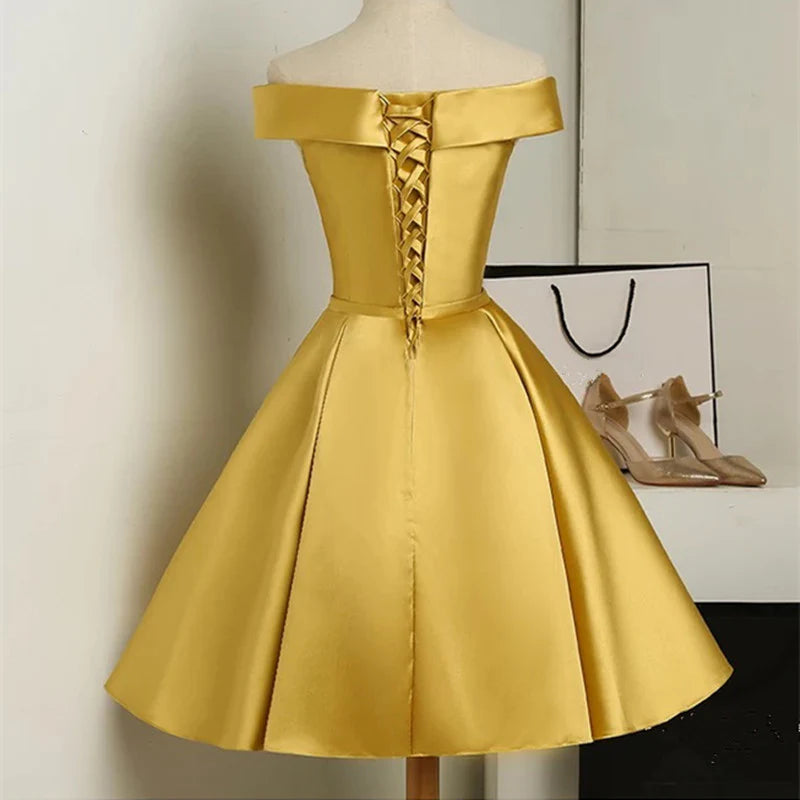 Aimishang Lovely A Line Satin Off Shoulder Short Formal Prom Dress Cute Homecoming Dress