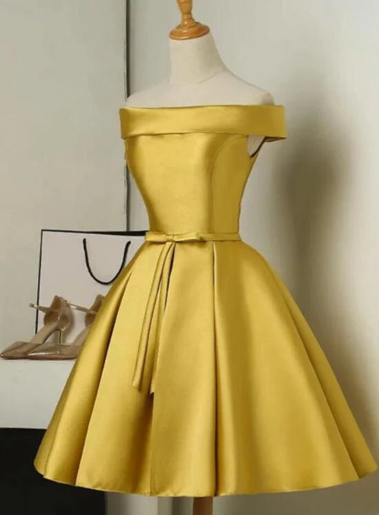 Aimishang Lovely A Line Satin Off Shoulder Short Formal Prom Dress Cute Homecoming Dress