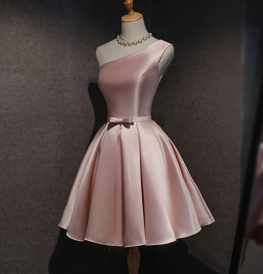 Aimishang Lovely A Line Satin One Shoulder Sleeveless Short Formal Prom Dress Cute Homecoming Dress
