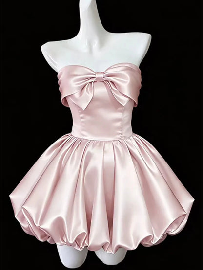 Aimishang Lovely A Line Satin Strapless Sleeveless Short Formal Prom Dress Pretty Homecoming Dress