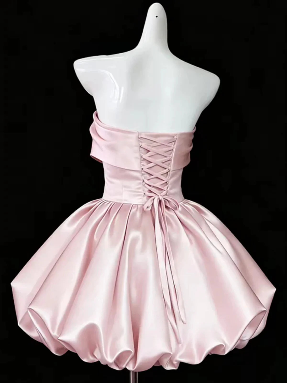 Aimishang Lovely A Line Satin Strapless Sleeveless Short Formal Prom Dress Pretty Homecoming Dress