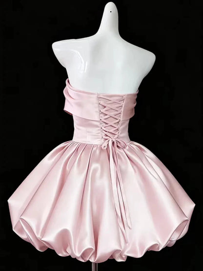Aimishang Lovely A Line Satin Strapless Sleeveless Short Formal Prom Dress Pretty Homecoming Dress