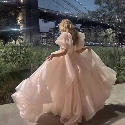 Aimishang Lovely A Line Short Sleeves Birthday Party Dress Sweetheart Long Formal Prom Dress