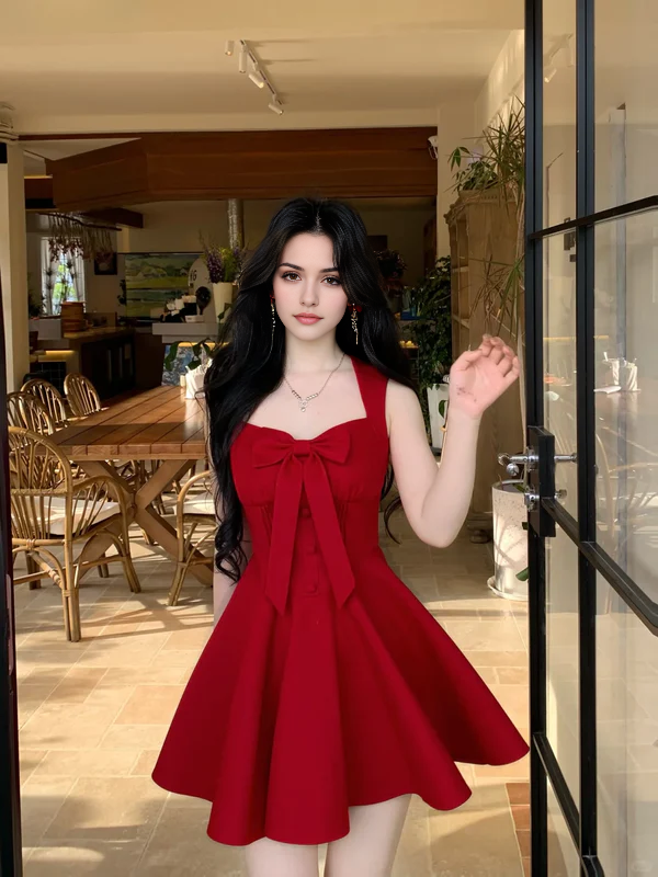 Aimishang Lovely A Line Sleeveless Homecoming Dress Short Graduation Dress Cute Birthday Party Dress With Bow
