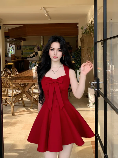 Aimishang Lovely A Line Sleeveless Homecoming Dress Short Graduation Dress Cute Birthday Party Dress With Bow