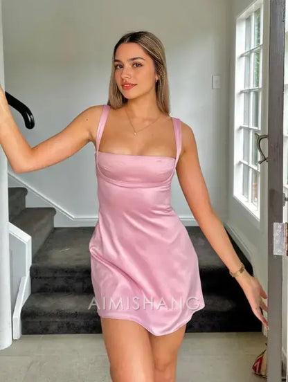 Aimishang Lovely A Line Sleeveless Short Prom Dress Simple Homecoming Dress Cute Birthday Party Dress