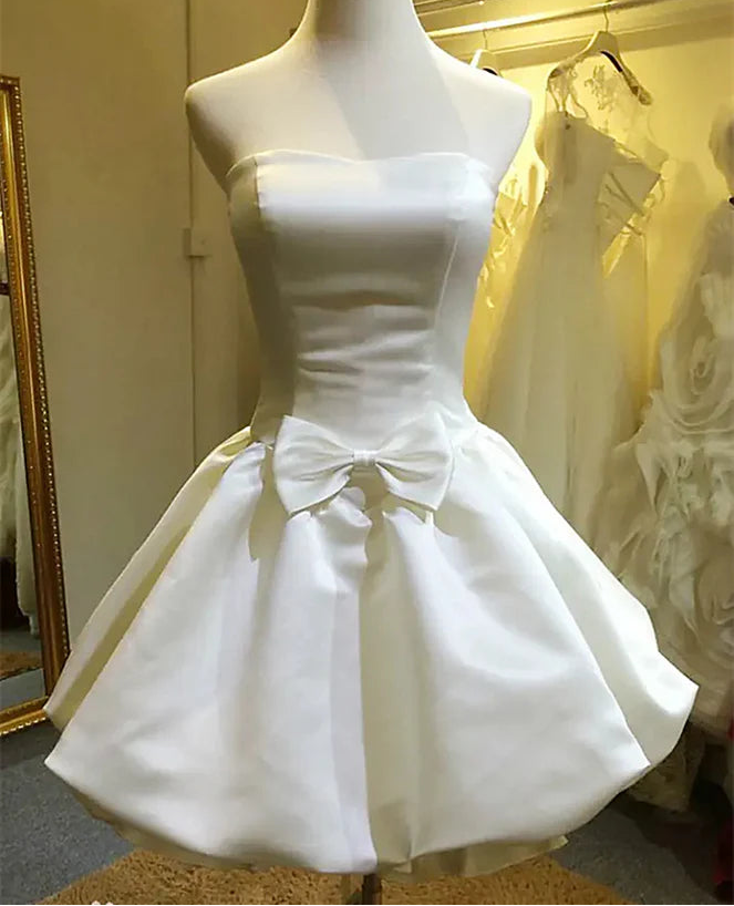 Aimishang Lovely A Line Sleeveless Strapless Short Formal Prom Dress Cute Homecoming Dress with Bow