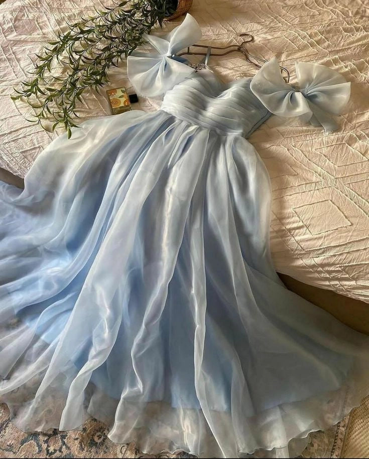 Aimishang Lovely A Line Spaghetti Straps Birthday Party Dress Sleeveless Pleat Summer Homecoming Dress With Bow