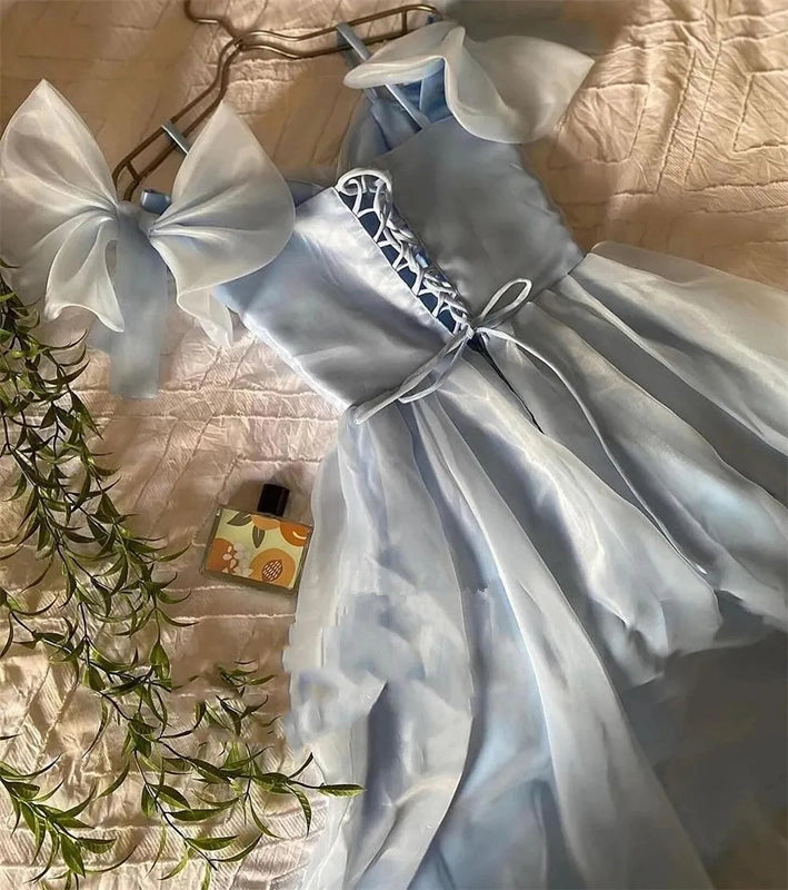 Aimishang Lovely A Line Spaghetti Straps Birthday Party Dress Sleeveless Pleat Summer Homecoming Dress With Bow