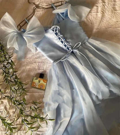 Aimishang Lovely A Line Spaghetti Straps Birthday Party Dress Sleeveless Pleat Summer Homecoming Dress With Bow