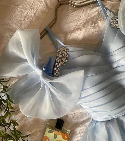 Aimishang Lovely A Line Spaghetti Straps Birthday Party Dress Sleeveless Pleat Summer Homecoming Dress With Bow