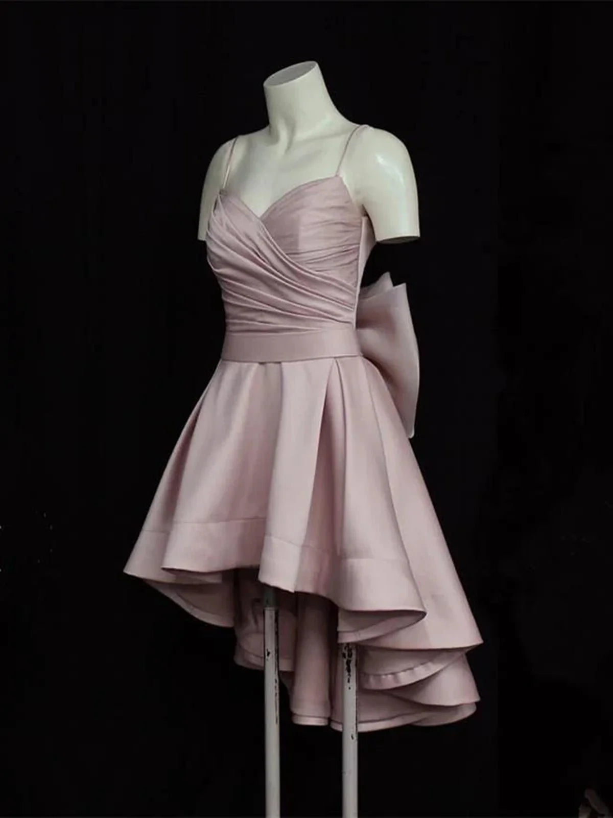 Aimishang Lovely A Line Spaghetti Straps High Low Sleeveless Formal Prom Dress Cute Homecoming Dress with Bow