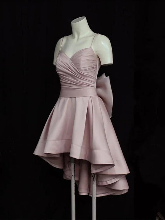 Aimishang Lovely A Line Spaghetti Straps High Low Sleeveless Formal Prom Dress Cute Homecoming Dress with Bow
