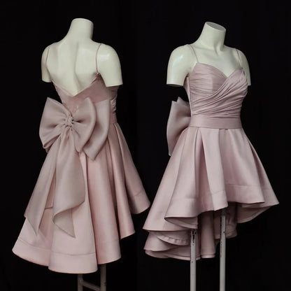 Aimishang Lovely A Line Spaghetti Straps High Low Sleeveless Formal Prom Dress Cute Homecoming Dress with Bow