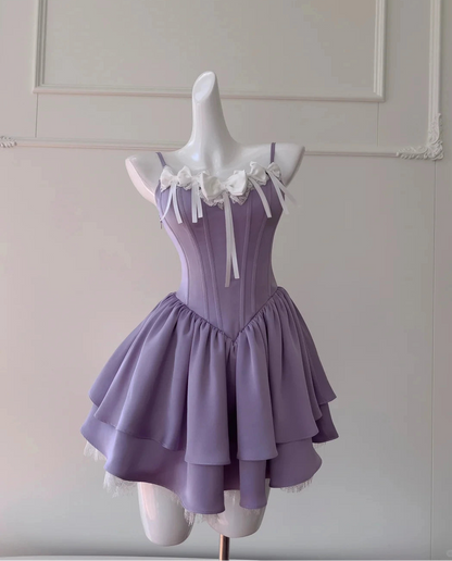 Aimishang Lovely A Line Spaghetti Straps Purple Sleeveless Summer Short Graduation Party Dress Elegant Homecoming Dress With Bow