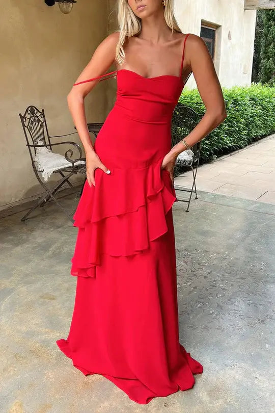 Aimishang Lovely A Line Spaghetti Straps Sleeveless Graduation Party Dress Elegant Long Formal Prom Dress