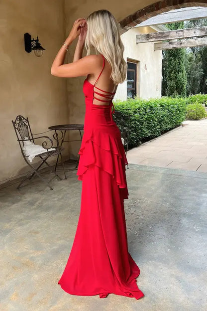 Aimishang Lovely A Line Spaghetti Straps Sleeveless Graduation Party Dress Elegant Long Formal Prom Dress