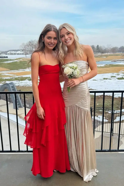 Aimishang Lovely A Line Spaghetti Straps Sleeveless Graduation Party Dress Elegant Long Formal Prom Dress