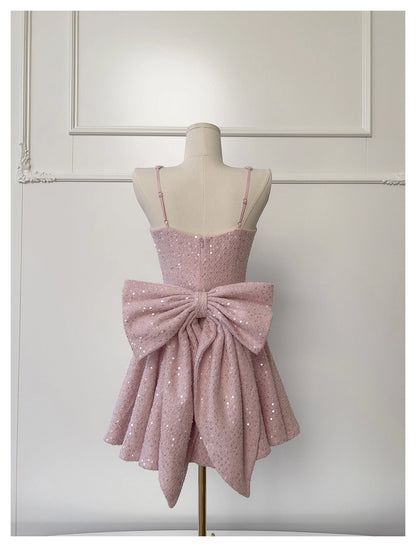 Aimishang Lovely A Line Square Neck Straps Sequin Sleeveless Short Graduation Party Dress Cute Homecoming Dress With Bow