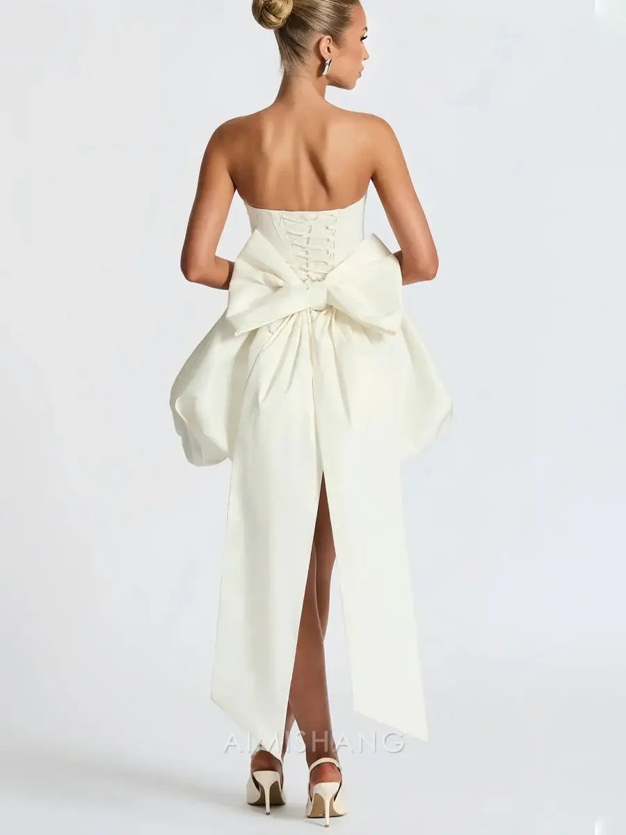Aimishang Lovely A Line Strapless Homecoming Dress Cute Birthday Party Dress Short Prom Dress with Bow