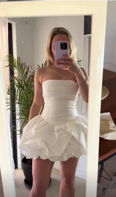 Aimishang Lovely A Line Strapless Pleated Sleeveless Short Summer Birthday Party Dress Cute Mini Homecoming Dress