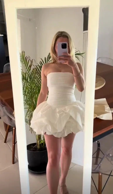 Aimishang Lovely A Line Strapless Pleated Sleeveless Short Summer Birthday Party Dress Cute Mini Homecoming Dress