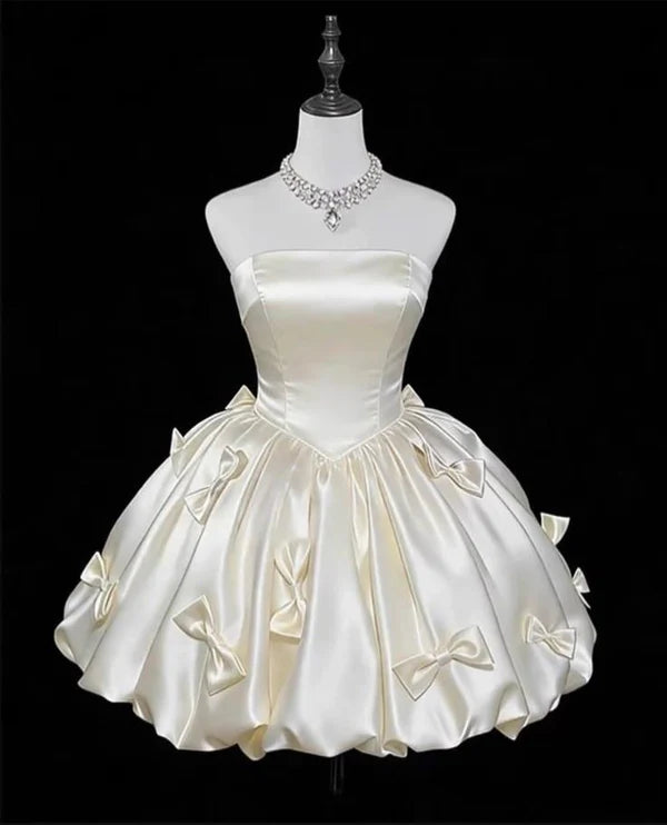 Aimishang Lovely A Line Strapless Satin Short Birthday Party Dress Cute Homecoming Dress With Bow(s)