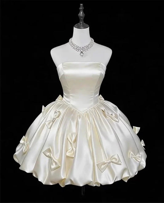 Aimishang Lovely A Line Strapless Satin Short Birthday Party Dress Cute Homecoming Dress With Bow(s)