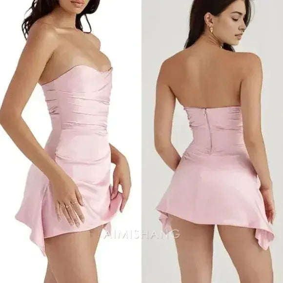 Aimishang Lovely A Line Strapless Short Prom Dress Simple Homecoming Dress Cute Birthday Party Dress