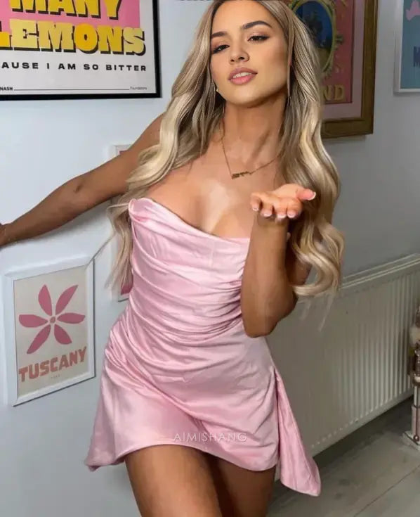 Aimishang Lovely A Line Strapless Short Prom Dress Simple Homecoming Dress Cute Birthday Party Dress