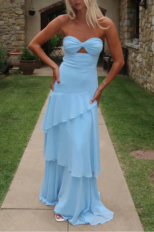 Aimishang Lovely A Line Sweetheart Strapless Sleeveless Graduation Party Dress Cute Long Formal Prom Dress