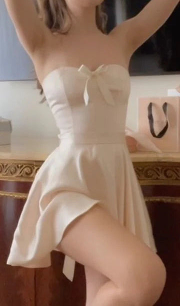Aimishang Lovely A Line Sweetheart Strapless Sleeveless Short Summer Birthday Party Dress With Bow Cute Mini Homecoming Dress
