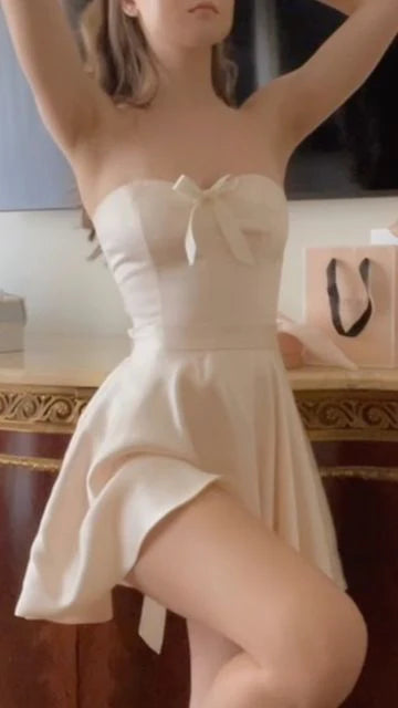 Aimishang Lovely A Line Sweetheart Strapless Sleeveless Short Summer Birthday Party Dress With Bow Cute Mini Homecoming Dress