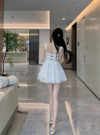 Aimishang Lovely A Line Sweetheart Straps Sleeveless Lace Short Homecoming Dress With Bow