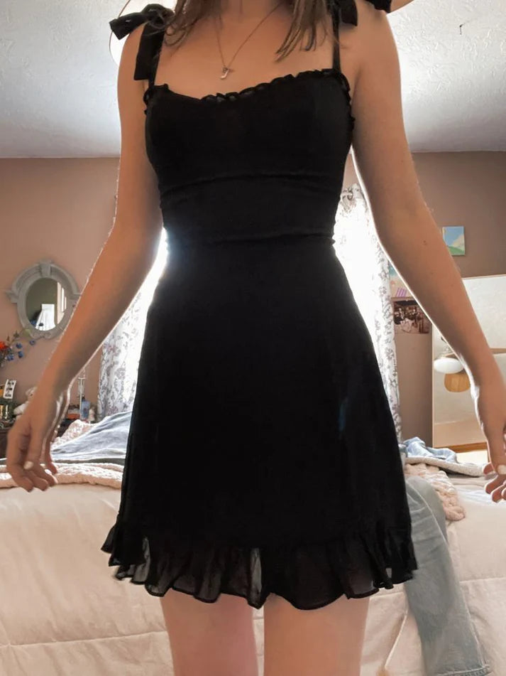 Aimishang Lovely Black A Line Straps Sleeveless Short Summer Party Dress Cute Homecoming Dress
